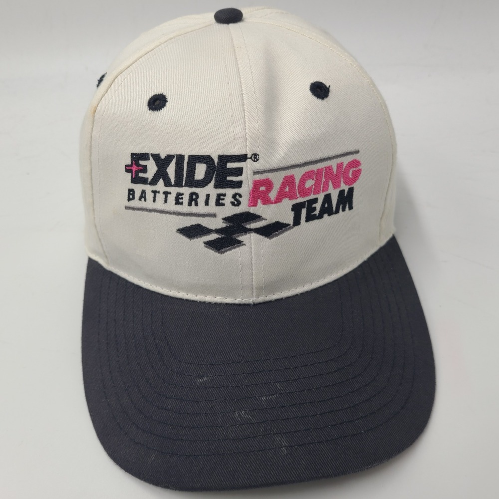 Vintage Exide Batteries‎ Hat Snapback White Black Racing Team Logo NASCAR Men
